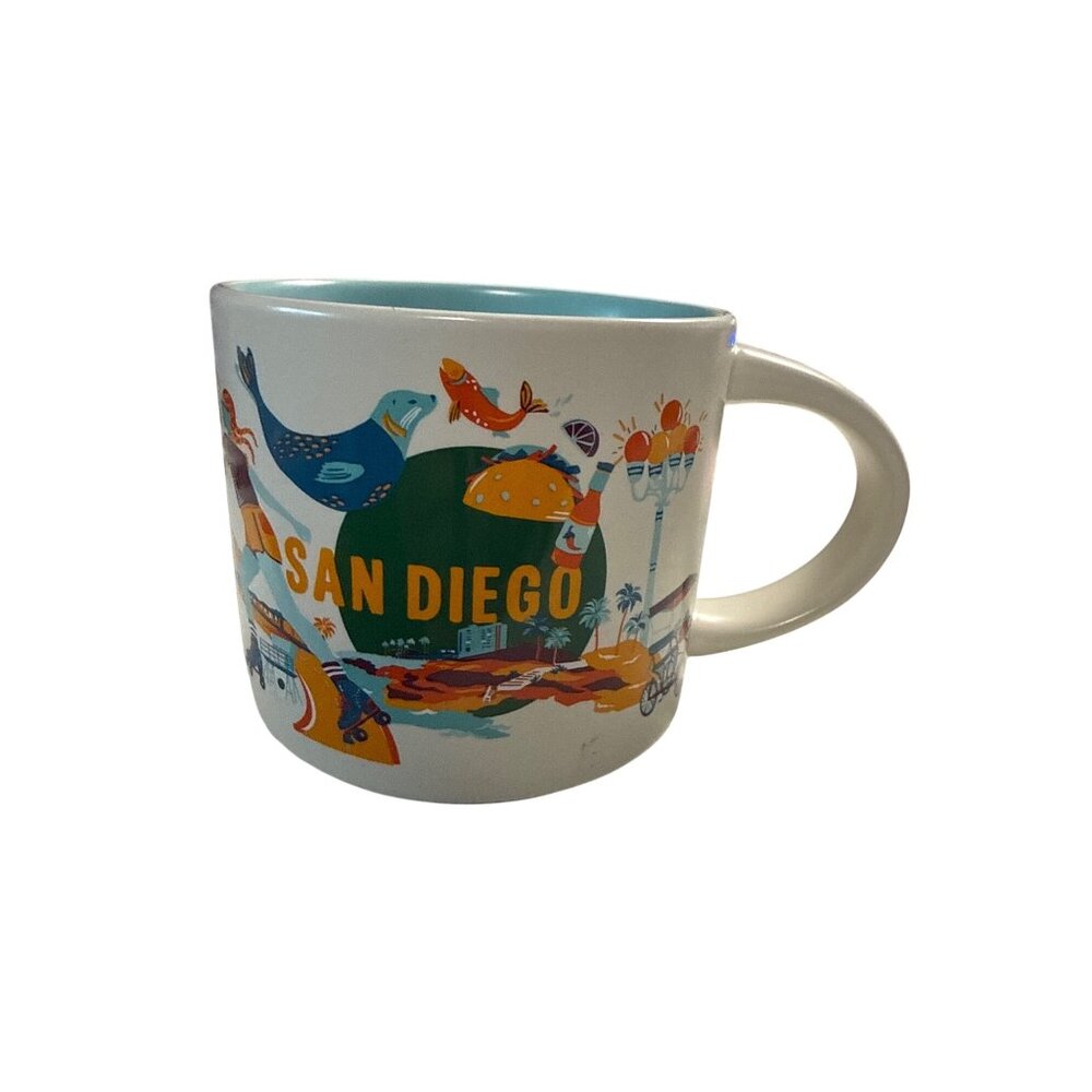 Starbucks 14 Oz Discovery Series San Diego Mug Ceramic Robin’s Egg Blue Interior - Picture 1 of 7